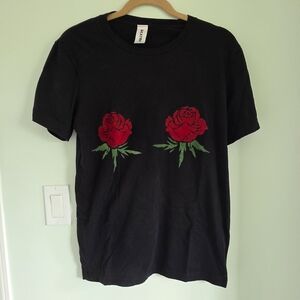 Okayok Black T-Shirt With Two Red Roses